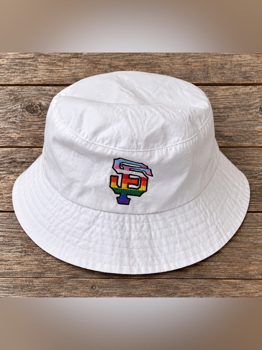 SF Giants Pride Bucket Hat Gilead Rainbow Logo White One Size